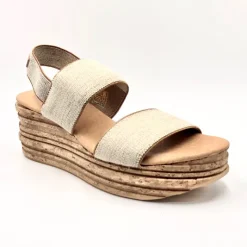 Andrea - The Elastic Band Cork Wedge Sandal in Natural Linen