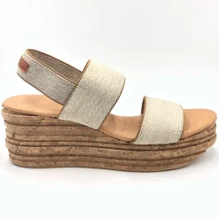 Andrea - The Elastic Band Cork Wedge Sandal in Natural Linen