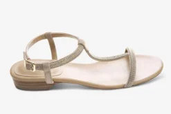 The Ball Chain T-Strap Flat Sandal in Nude
