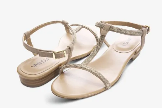 The Ball Chain T-Strap Flat Sandal in Nude