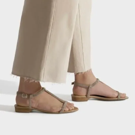 The Ball Chain T-Strap Flat Sandal in Nude