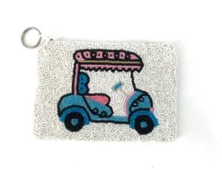 The Beaded Golf Pouch in White Blue Pink