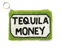 The Beaded Tequila Money Pouch in Lime