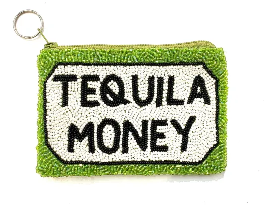 The Beaded Tequila Money Pouch in Lime