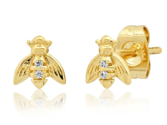 The Bee Studs in Gold CZ