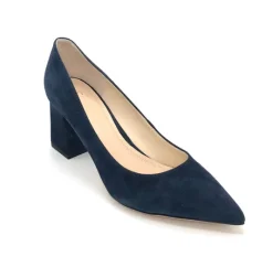 The Block Heel Pointed Pump in Navy