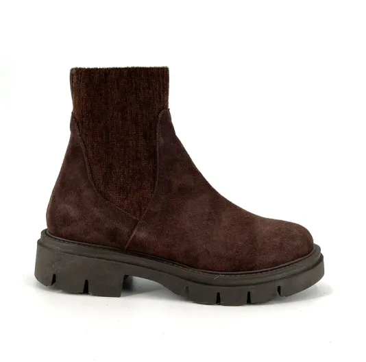 The Bootie with Chenille Knit Elastic Upper in Brown
