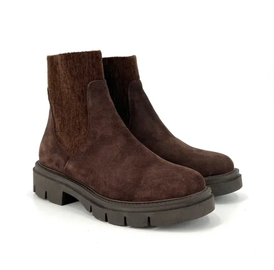 The Bootie with Chenille Knit Elastic Upper in Brown