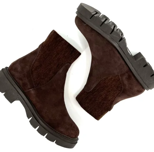 The Bootie with Chenille Knit Elastic Upper in Brown
