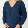 The Chenille Cable V-Neck in Midnight