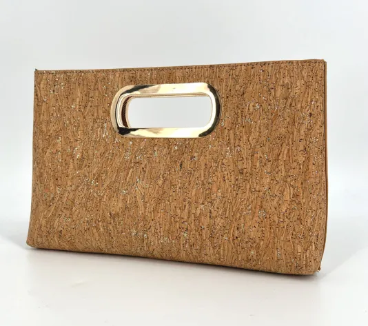 The Cork Handheld Clutch in Cork Gold