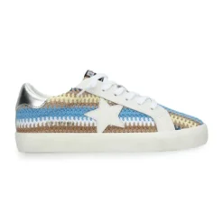 The Crochet Stripe Star Lace Sneaker in Blue Brown