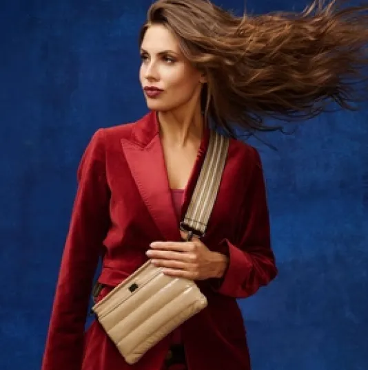 The Crossbody Bum Bag in Camel Patent