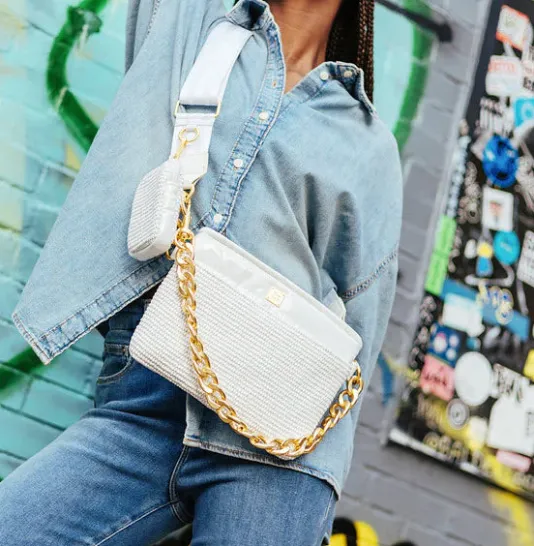 The Downtown Crossbody in White Raffia