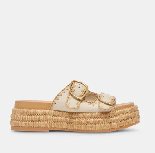 The Dual Buckle Sandal With Crochet Trim in Sand