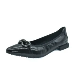 The Flexible Pointed Flat with Ornament in Black Patent