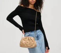 The Gold Stud Clutch in Nude