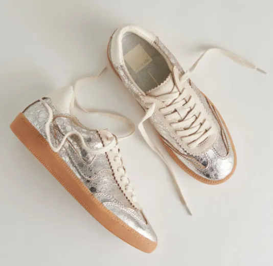 The Gum Sole Court Lace Sneaker in Silver