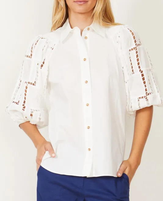 The Lace Sleeve Top in Ivory
