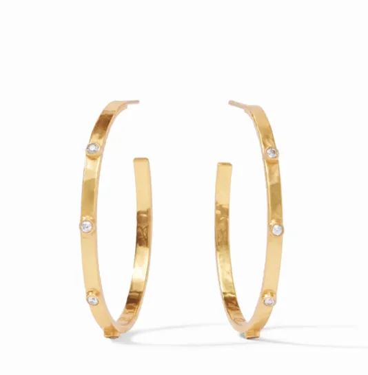 The Large Crescent Stone Hoop in Gold CZ