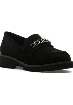 The Lug Sole Loafer with Chain in Black