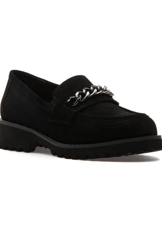 The Lug Sole Loafer with Chain in Black
