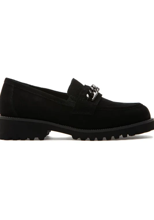The Lug Sole Loafer with Chain in Black