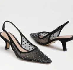 The Mesh Sling Back Pointed Pump in Black
