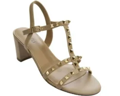The Mid Heel Pyramid Stud Sandal in Ecru