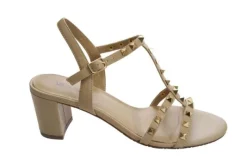 The Mid Heel Pyramid Stud Sandal in Ecru