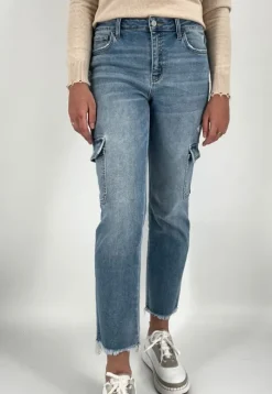 The Mid Rise Cargo Jean in Light Denim