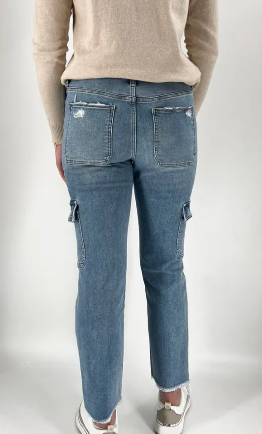 The Mid Rise Cargo Jean in Light Denim