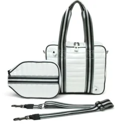 The Pickleball Tote in White Patent