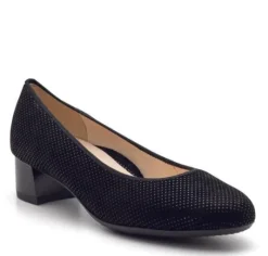 The Pin Dot Suede Printed Pump in Black