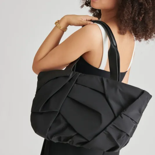 The Pleated Nylon Tote in Black