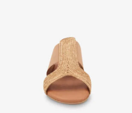 The Raffia & Elastic Slide Sandal in Beige