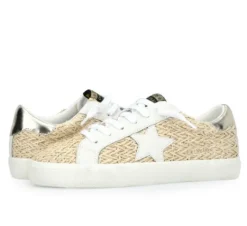 The Raffia Crochet Star Lace Sneaker in Dark Natural
