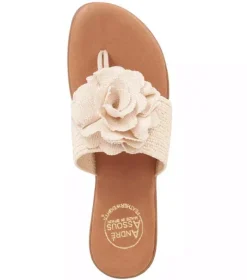The Raffia Elastic Thong Sandal w Flower in Natural