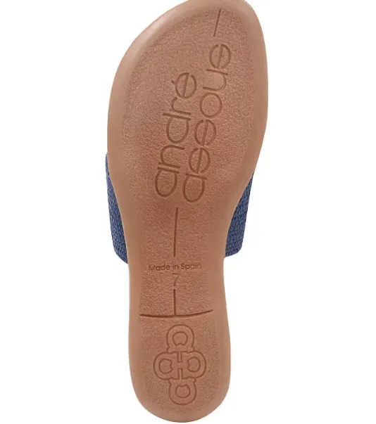 The Raffia Elastic Thong Sandal w Flower in Navy