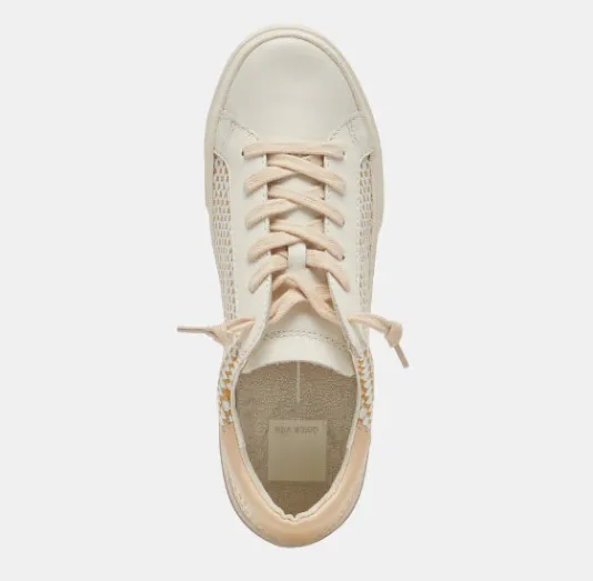 The Raffia Fabric Lace Sneaker in Tan Cream