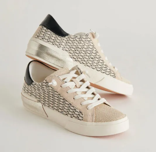 The Raffia Fabric Lace Sneaker in Black Natural