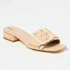 The Raffia Flat Sandal with Beaded Buckle in Bleachwood