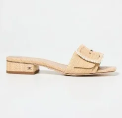 The Raffia Flat Sandal with Beaded Buckle in Bleachwood