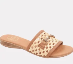 The Raffia Open Weave Slide with Crystal Bit in Natural