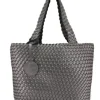 The Reversible Woven Tote in Black & Gunmetal