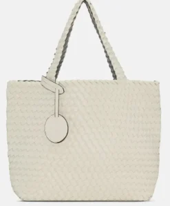 The Reversible Woven Tote in Cream & Silver