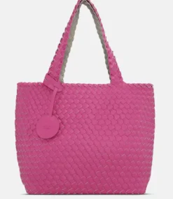 The Reversible Woven Tote in Hot Pink & Sand