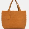 The Reversible Woven Tote in Orange & Gold