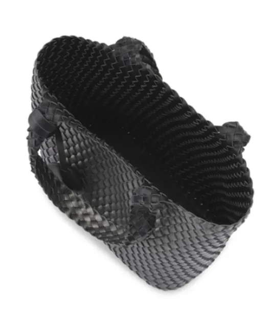 The Reversible Woven Tote in Black & Gunmetal