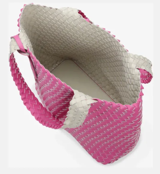 The Reversible Woven Tote in Hot Pink & Sand